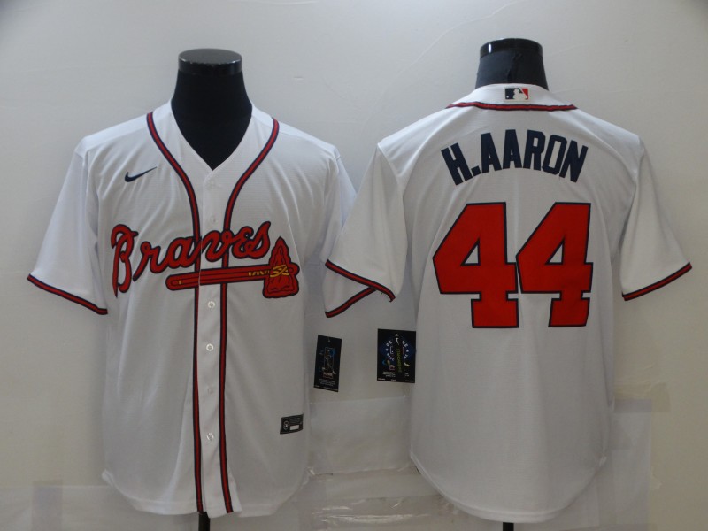 Men's Atlanta Braves #44 Hank Aaron White Stitched MLB Jersey